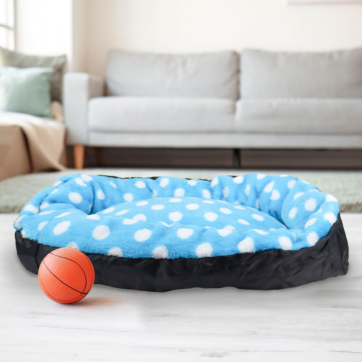 Cama para Mascota, Diseño Puntos, Color Azul