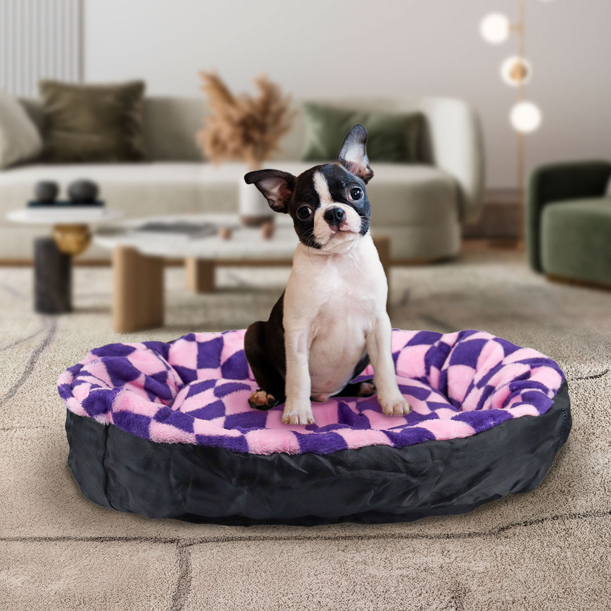 Cama para Mascota, Diseño Cuadros, Color Rosa