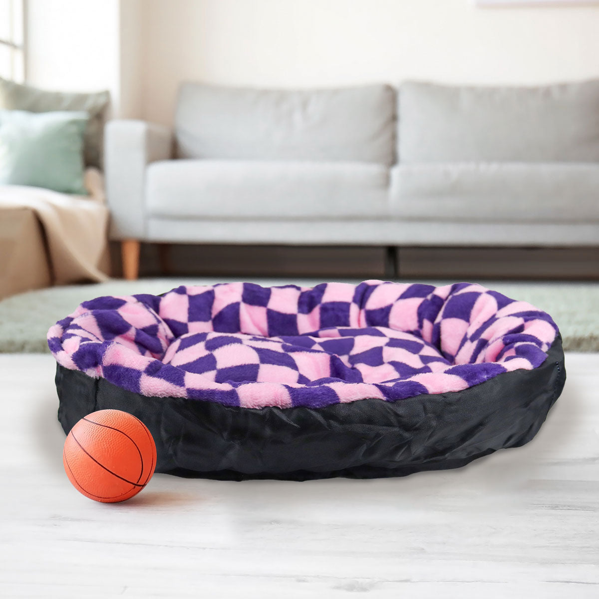 Cama para Mascota, Diseño Cuadros, Color Rosa