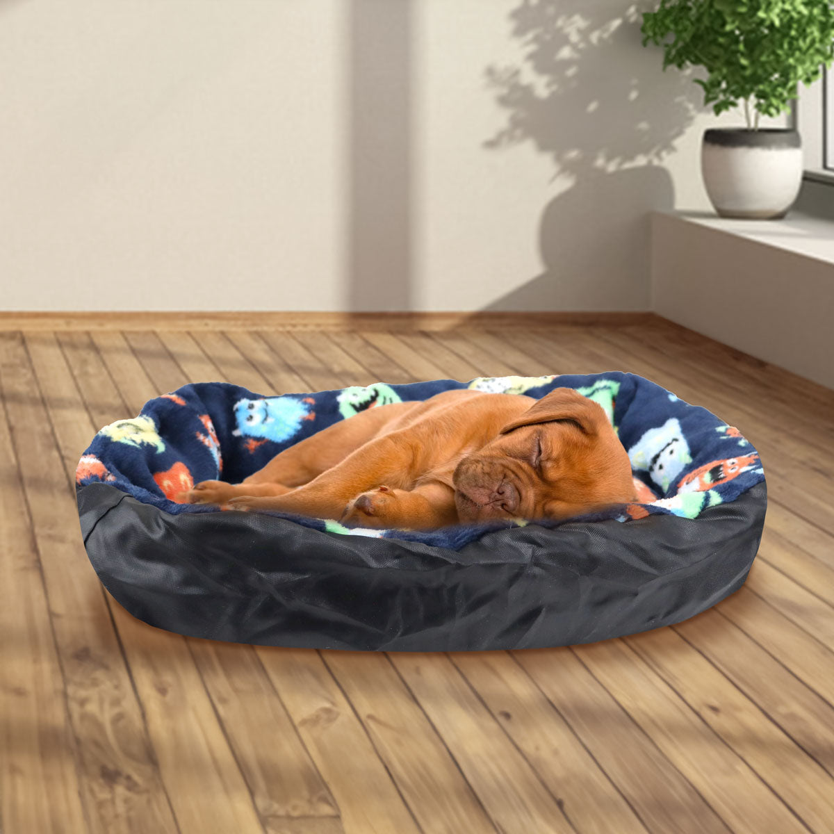 Cama para Mascota, Diseño Monstruos, Color Azul