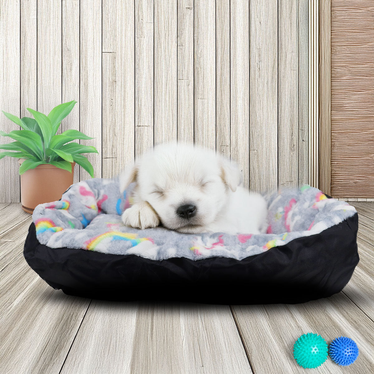 Cama para Mascota, Diseño Arcoíris, Color Gris