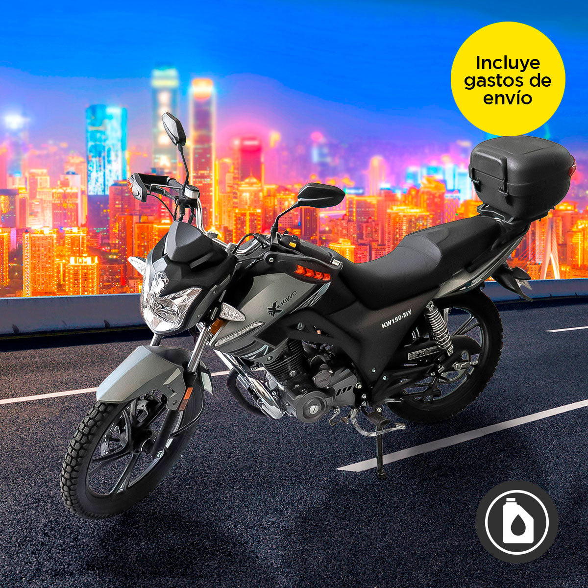 Motocicleta Kiwo Kw150 MY 2025 color Negro con Gris