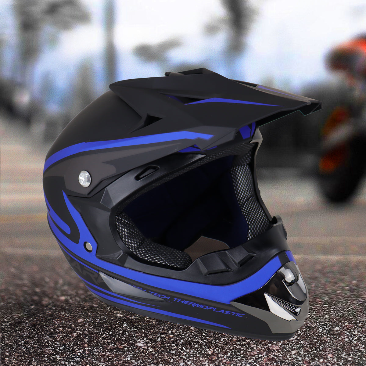 Casco de Motocross, Color Negro con Azul