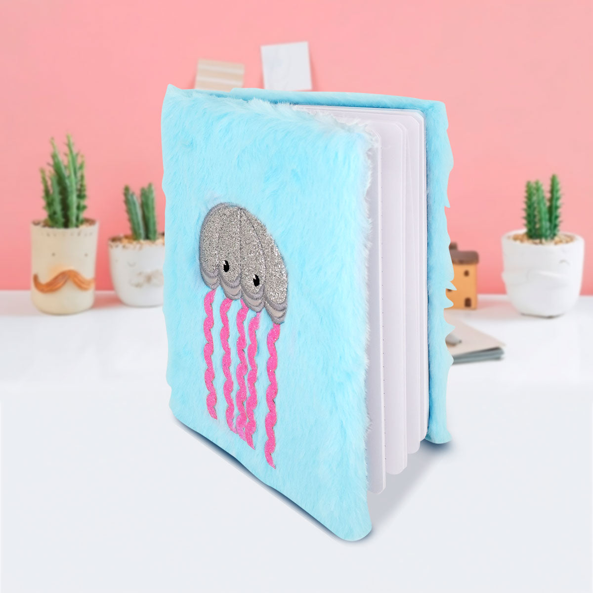 Libreta de Peluche con Diseño de Medusa, color Azul