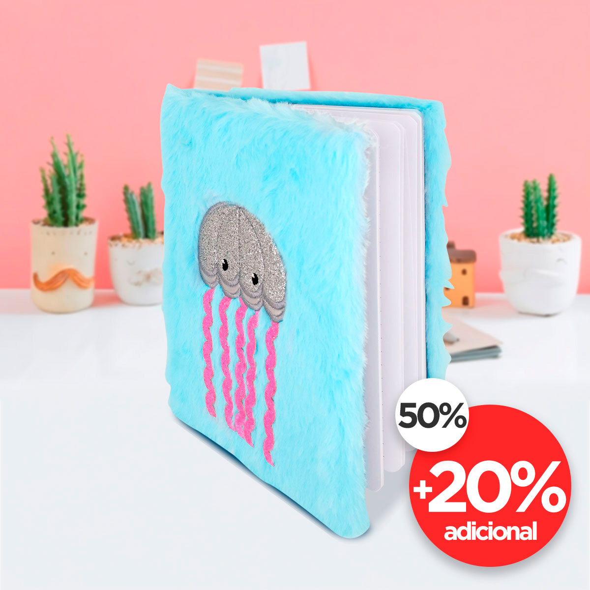 Libreta de Peluche con Diseño de Medusa, color Azul