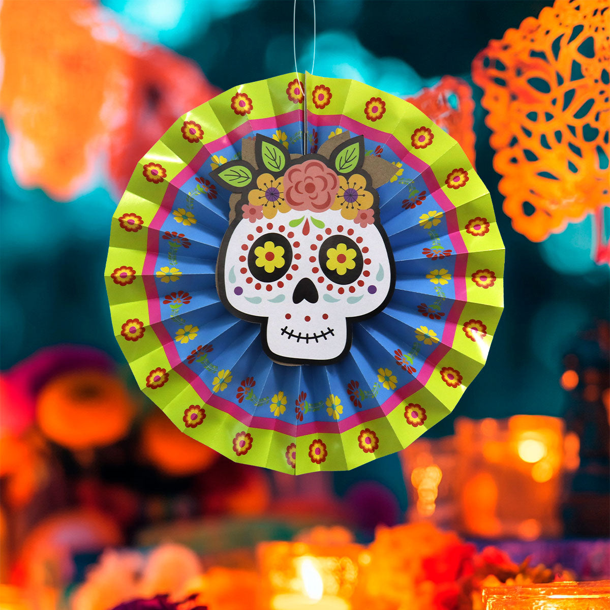 Decoración Colgante de Papel con Diseño de Catrina color Blanco