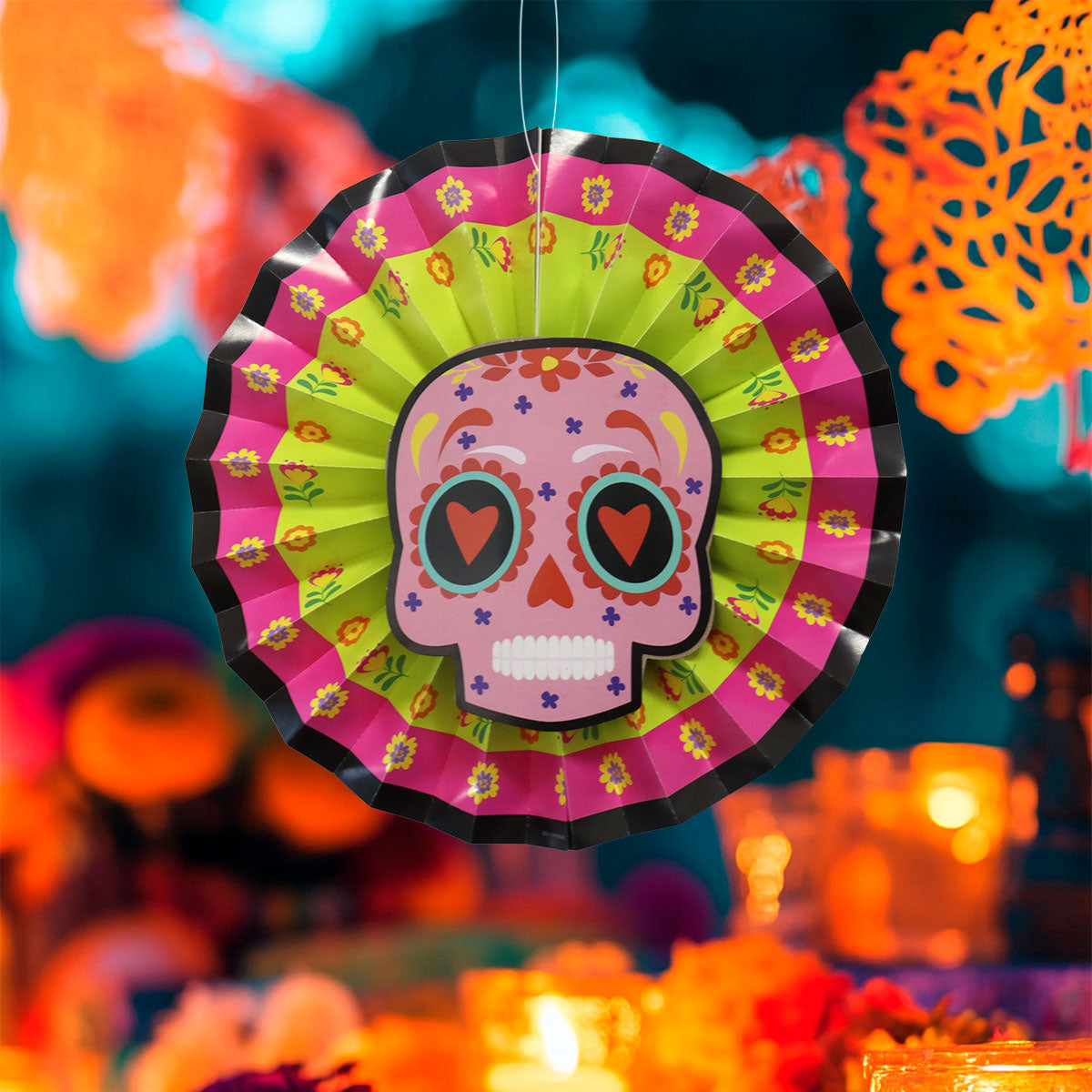 Decoración Colgante de Papel con Diseño de Calavera color Rosa