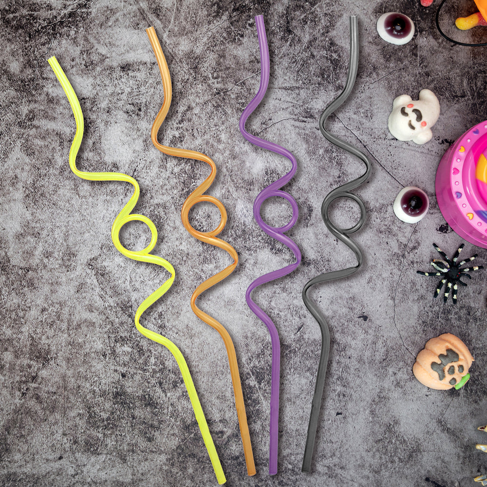 Set de 4 Popotes de Plástico en Forma de Espiral