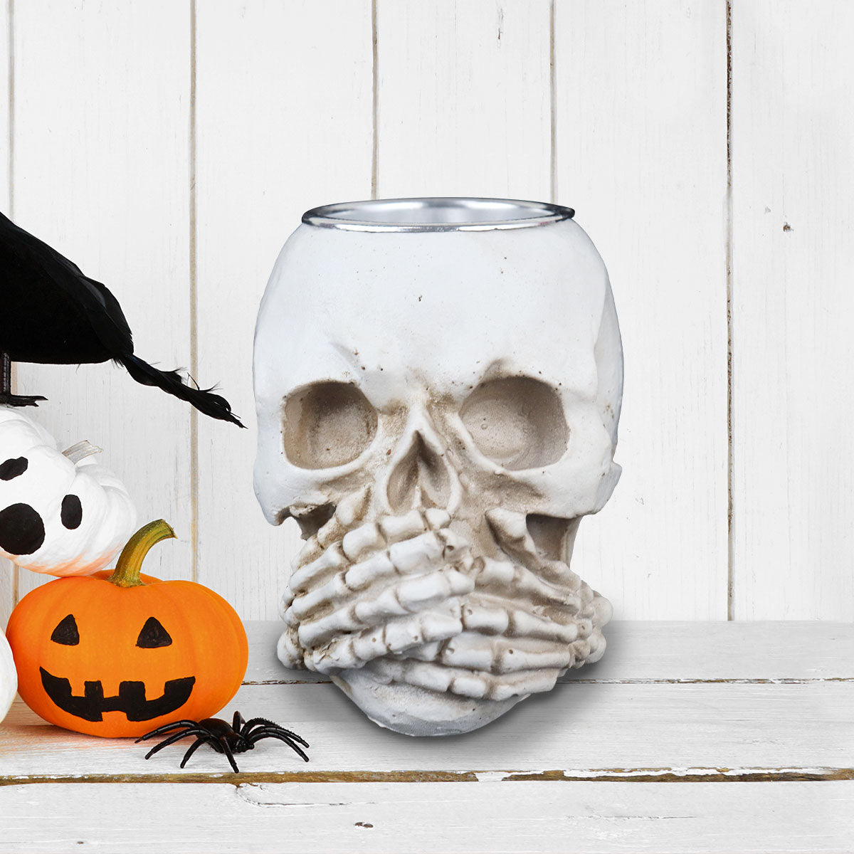 Portavela, Calavera con Manos en Boca