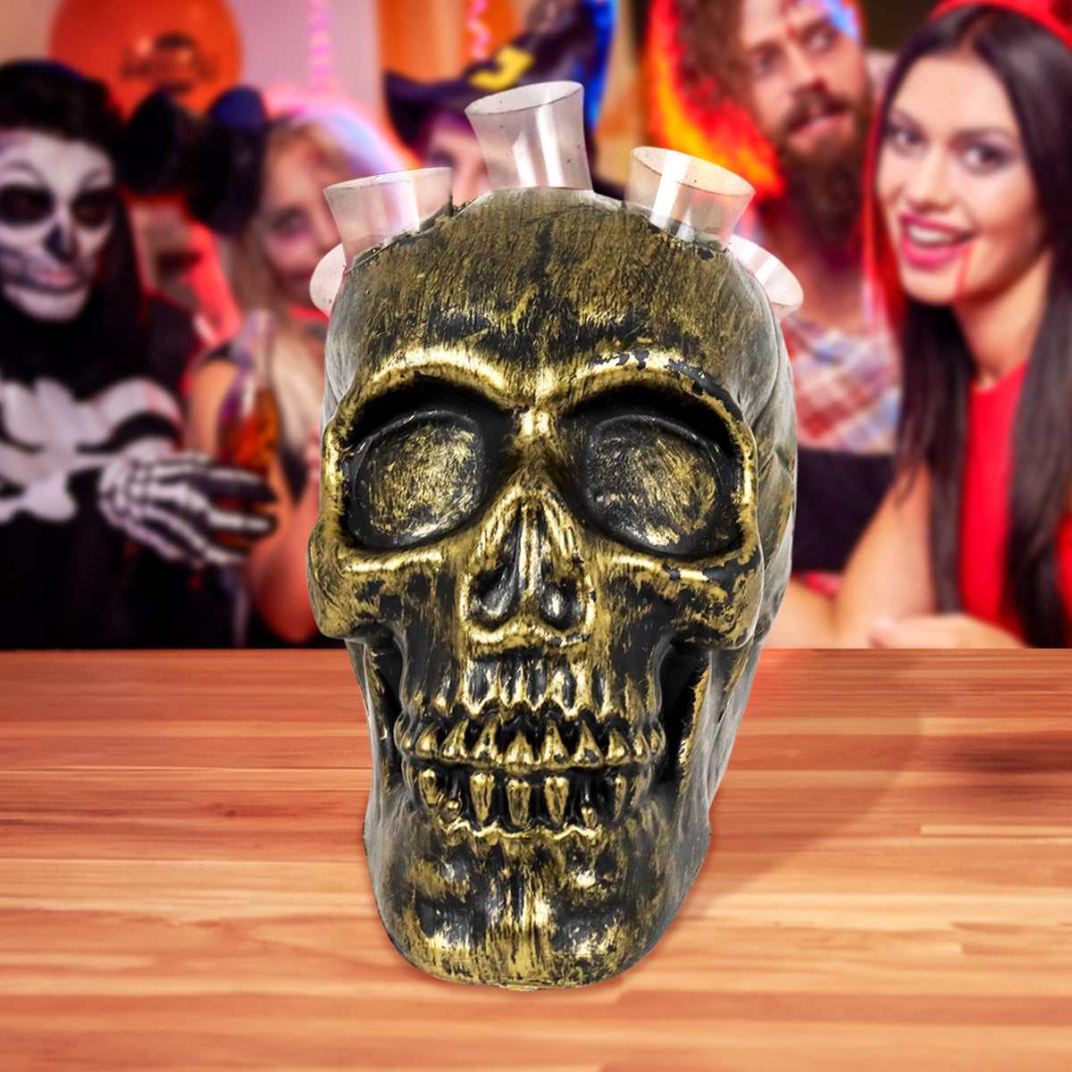 Calavera con Shots, Color Negro y Dorado