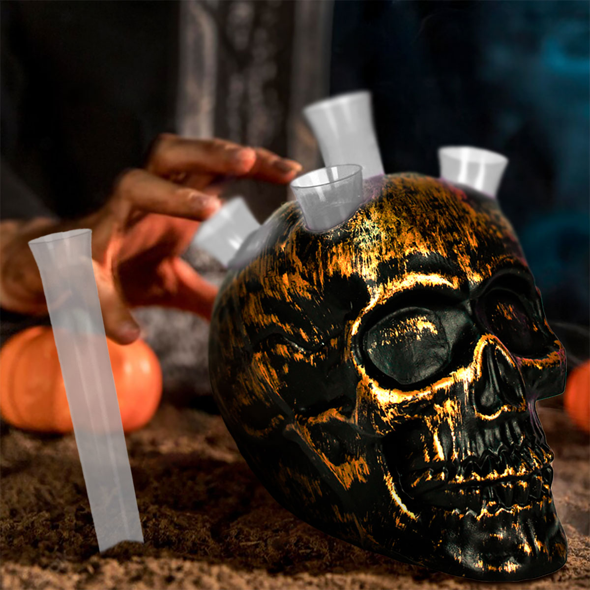 Calavera con Shots, Color Negro y Dorado