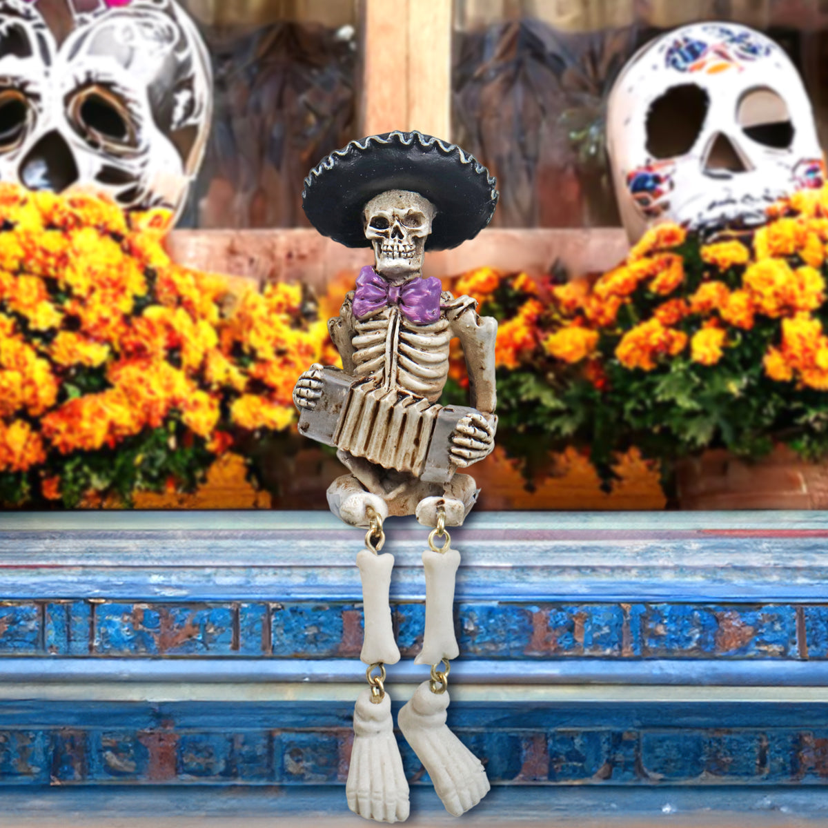 Esqueleto de Mariachi, Acordeón, Figura de Cerámica