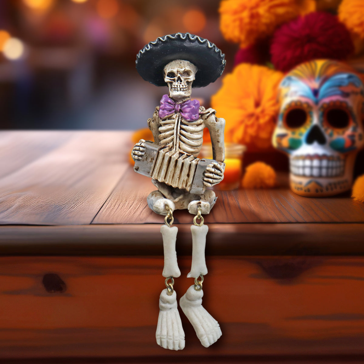 Esqueleto de Mariachi, Acordeón, Figura de Cerámica