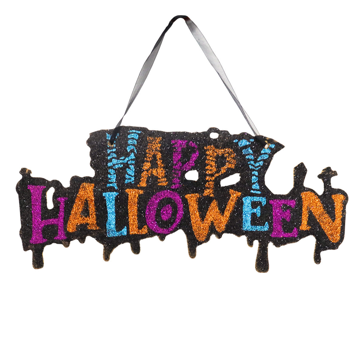 Letrero Colgante de Happy Halloween con Glitter