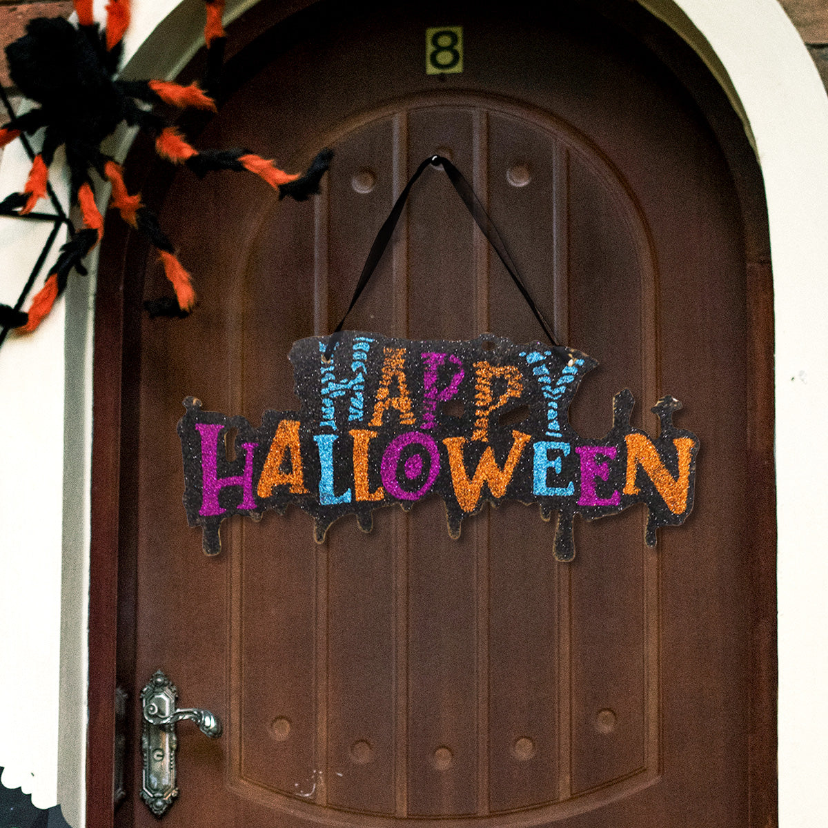 Letrero Colgante de Happy Halloween con Glitter
