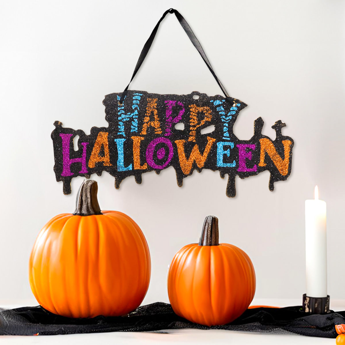 Letrero Colgante de Happy Halloween con Glitter