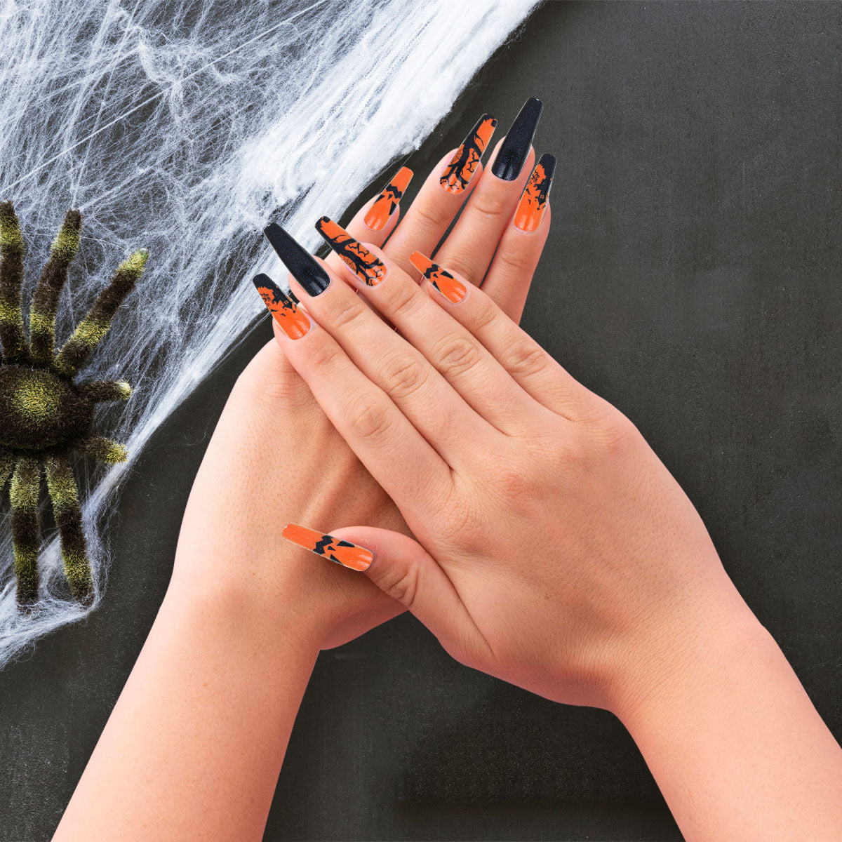 Set de Uñas Postizas, Halloween, Color Naranja