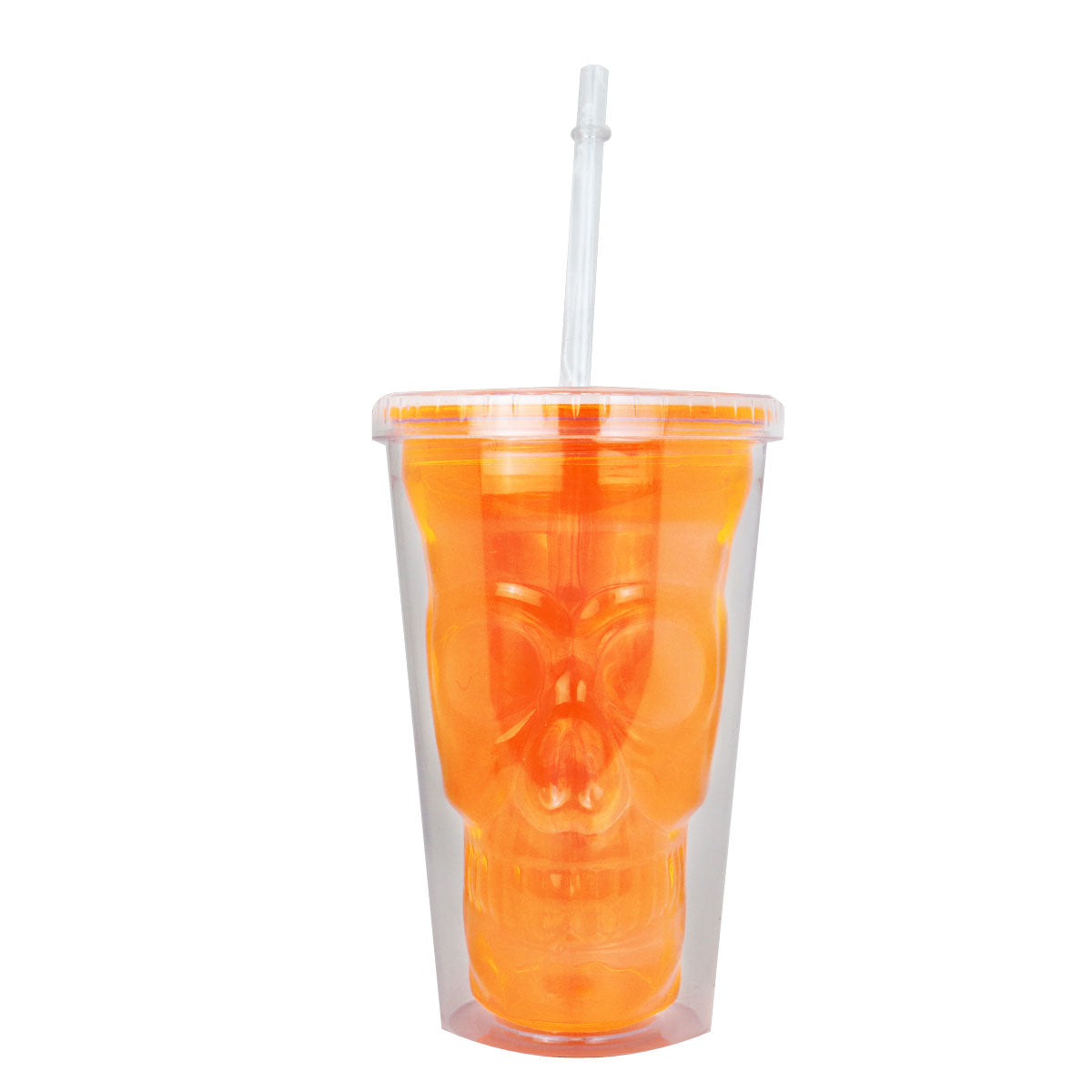 Vaso de Plástico con Tapa y Popote, color Naranja