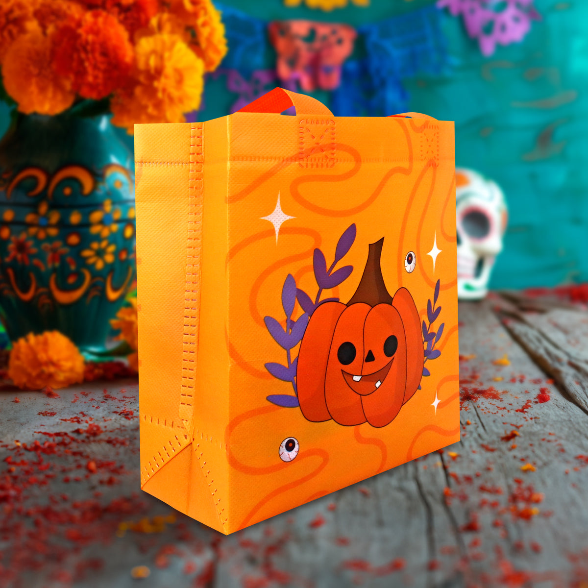Bolsa de Tela con Estampado de Calabaza para Dulces