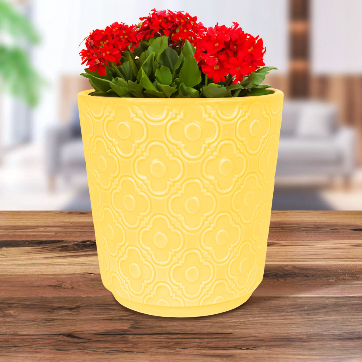 Maceta con Textura Flor, Cerámica, Color Amarillo