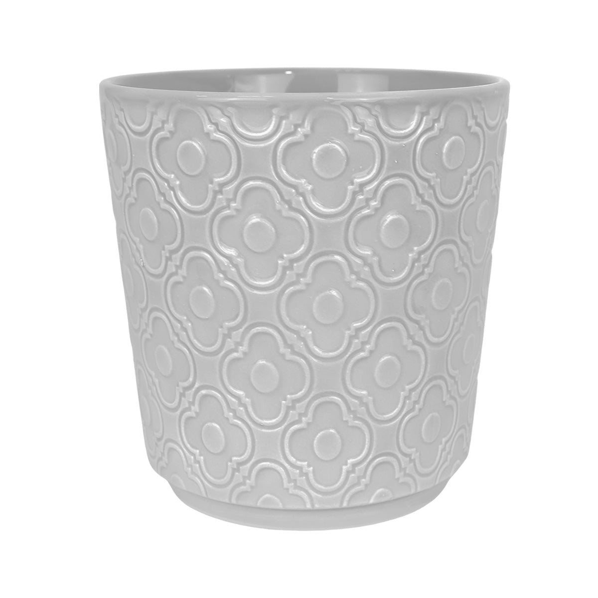 Maceta con Textura Flor, Cerámica, Color Gris