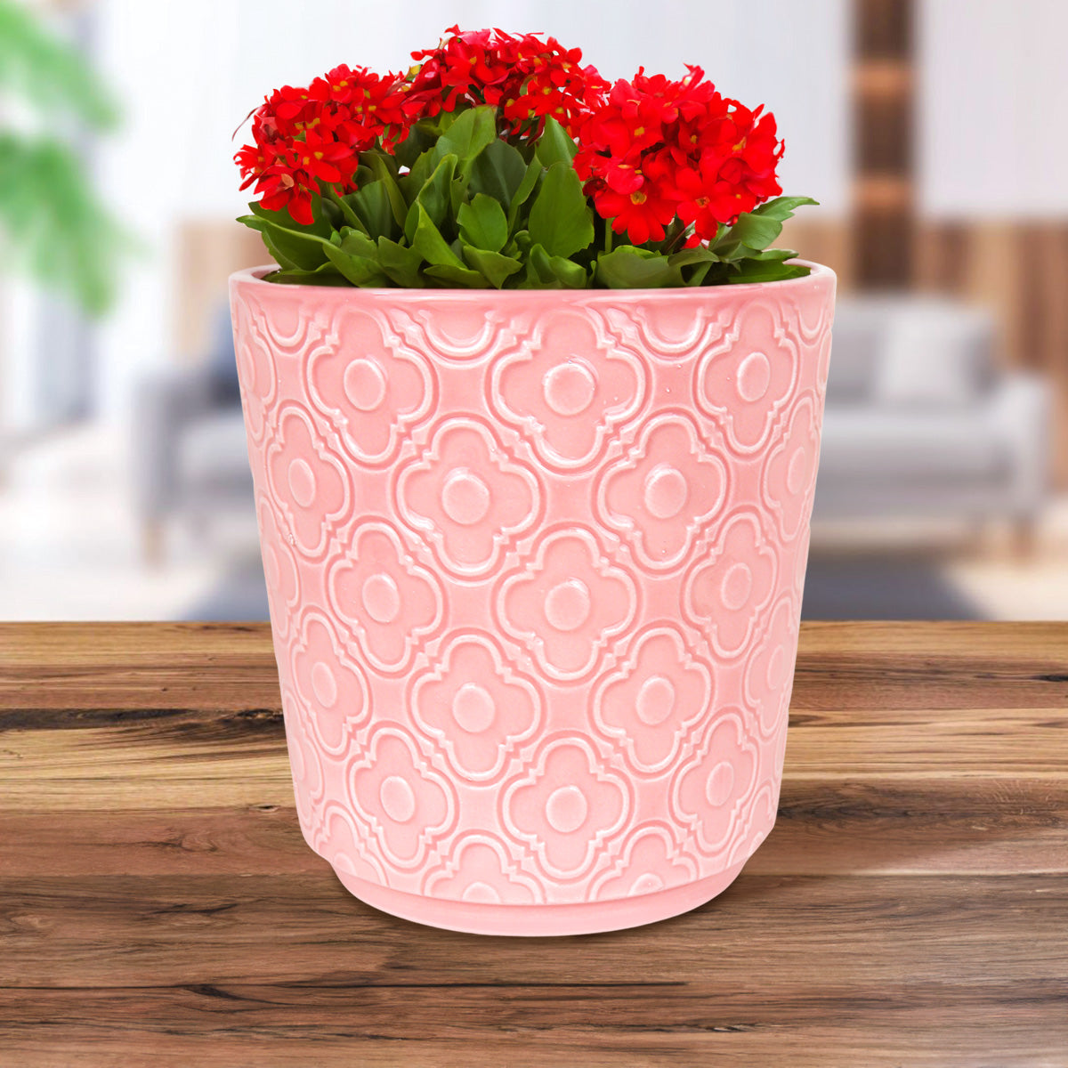 Maceta con Textura Flor, Cerámica, Color Rosa