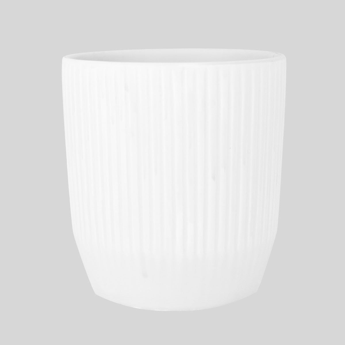 Maceta Textura Líneas de Cerámica, Color Blanco, 14x12 cm