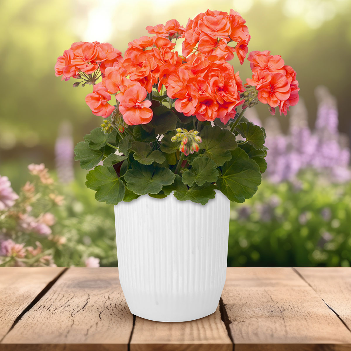 Maceta Textura Líneas de Cerámica, Color Blanco, 14x12 cm