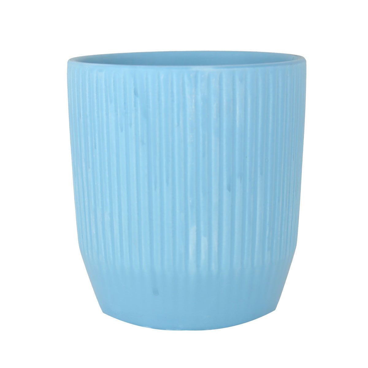 Maceta Textura Líneas de Cerámica, Color Azul, 14x12 cm