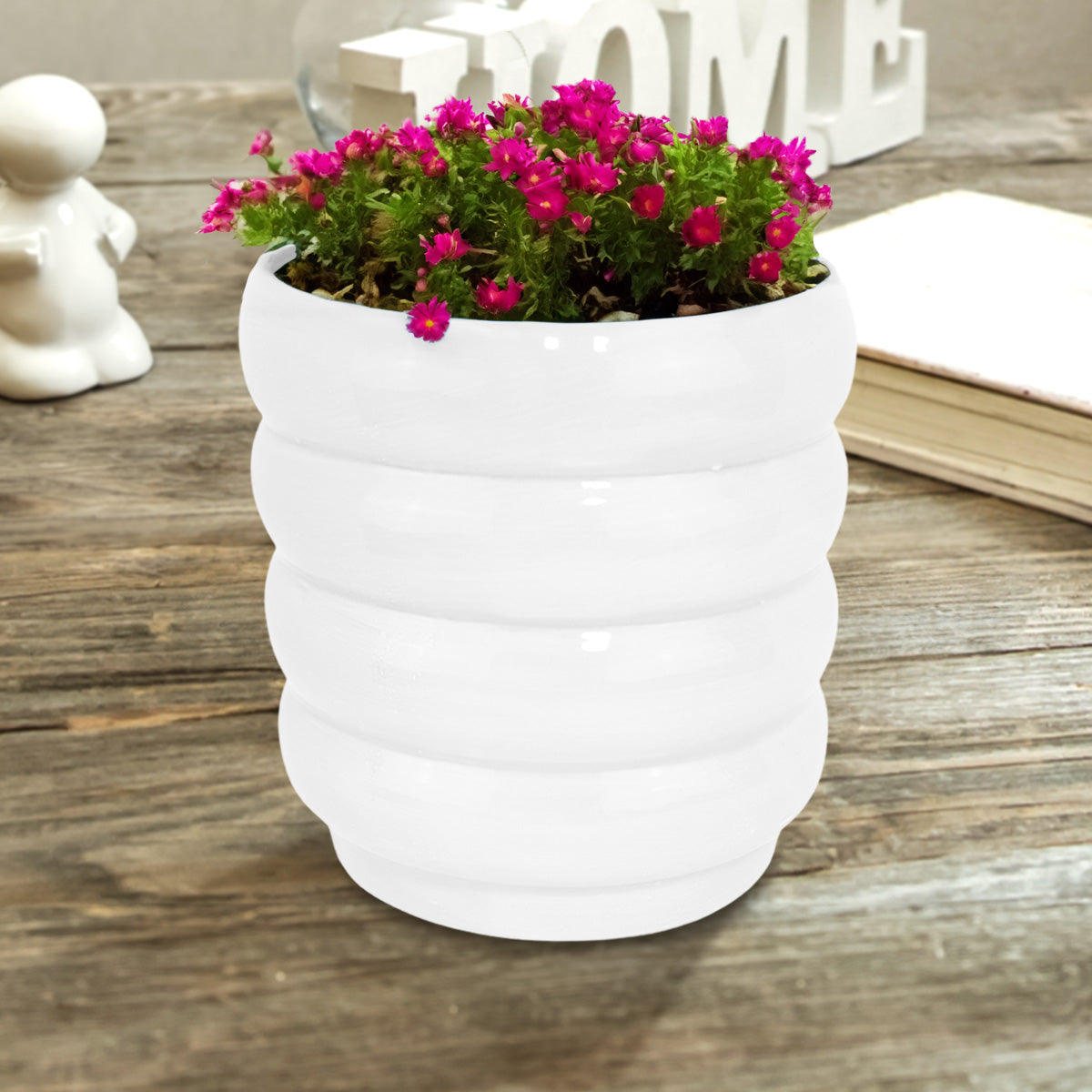 Maceta con Textura Gusano, Color Blanco