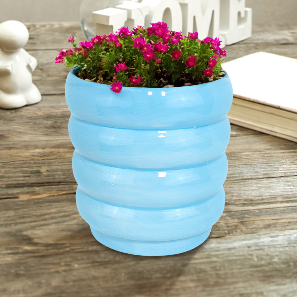 Maceta con Textura Gusano, Color Azul