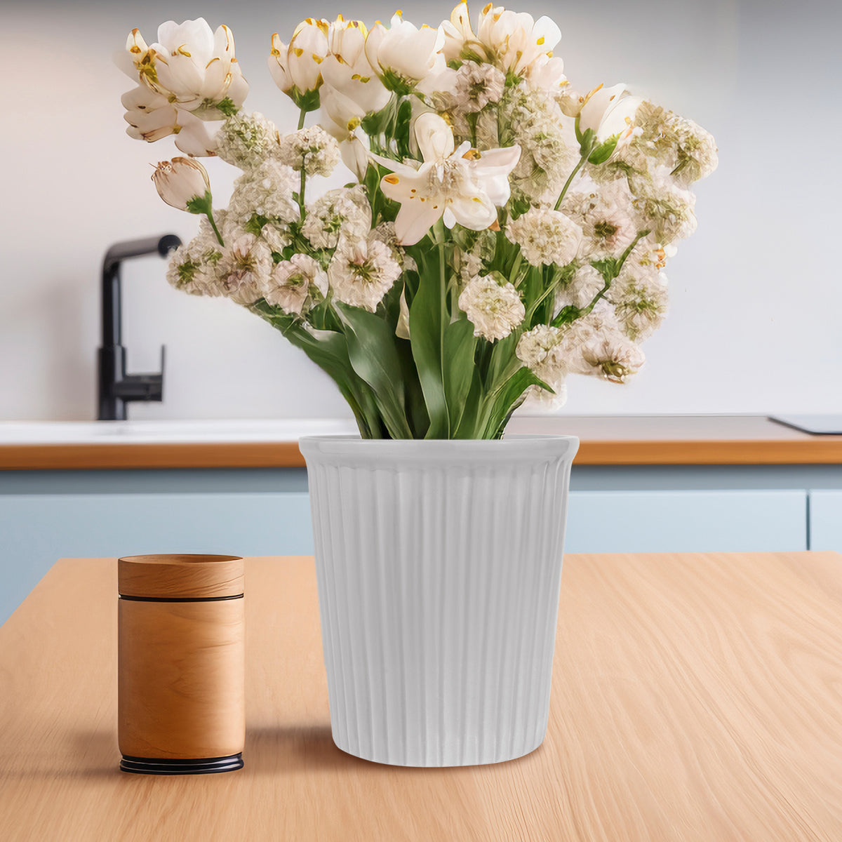 Maceta de Cerámica, Color Gris, 13x12 cm