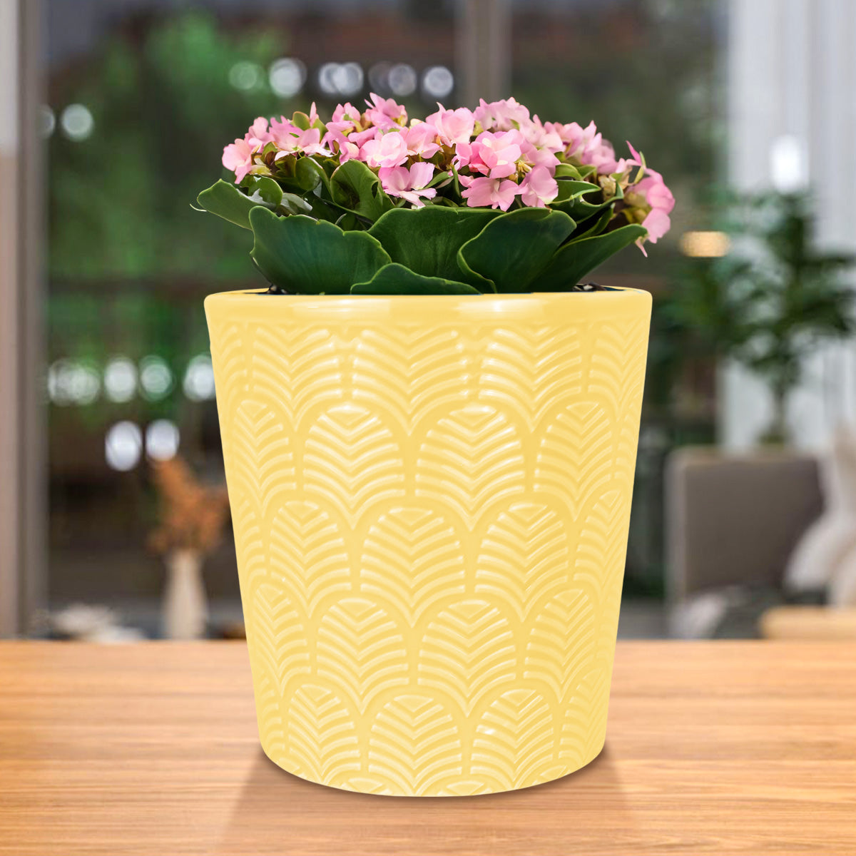 Maceta con Diseño Textura, Cerámica, Color Amarillo