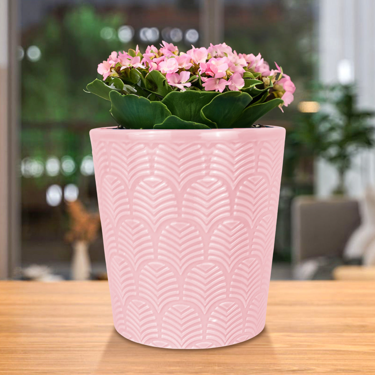 Maceta con Diseño Textura, Cerámica, Color Rosa