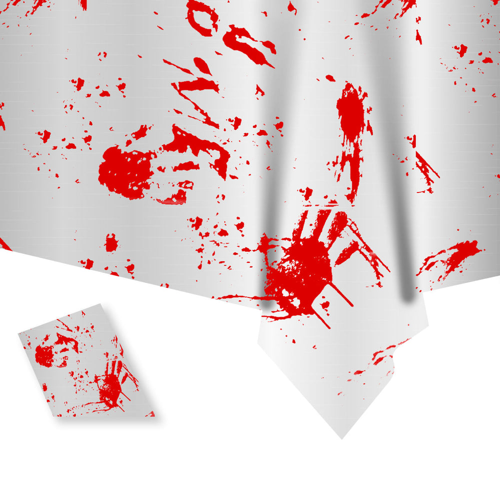 Mantel, Plástico, Color Blanco con Simulación de Sangre