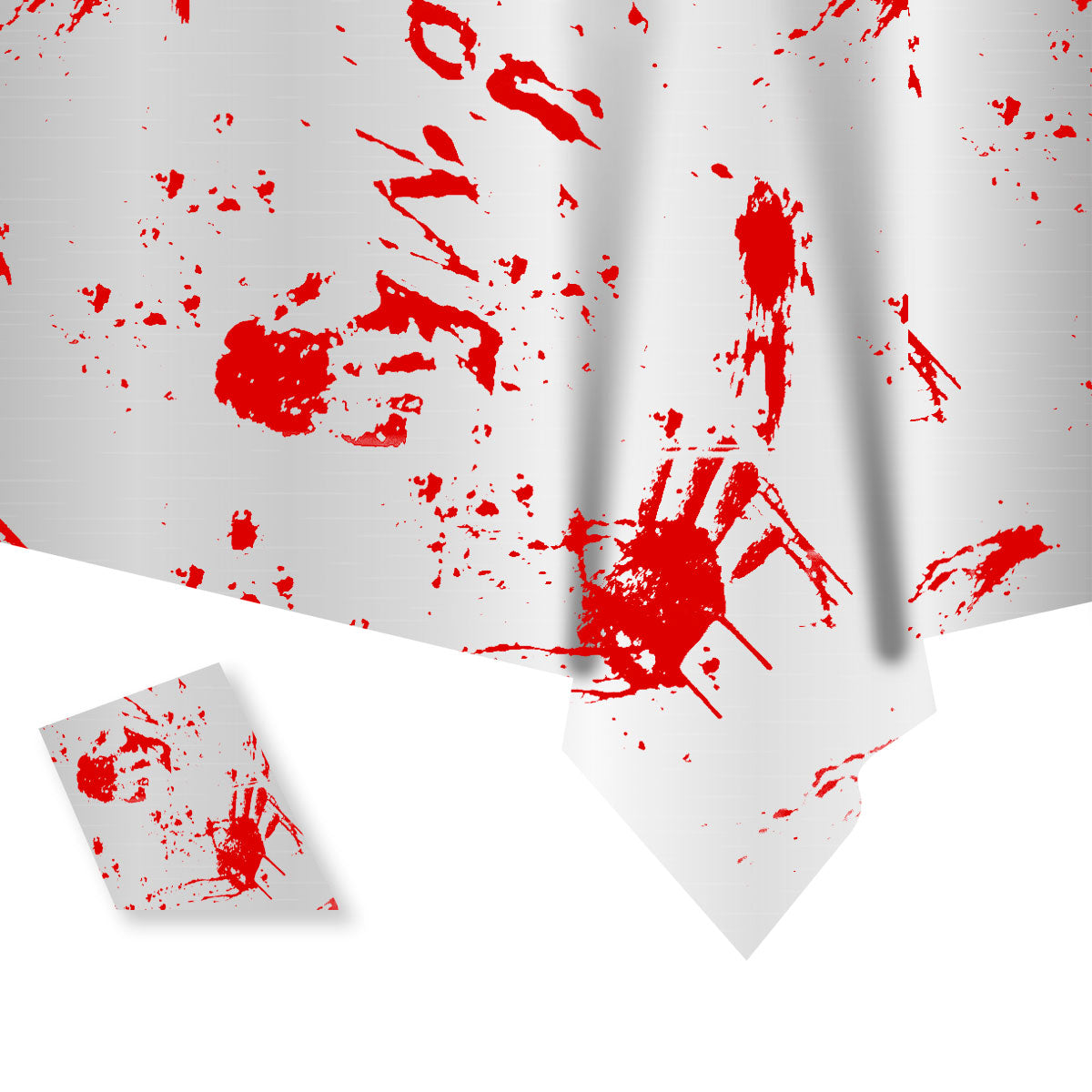 Mantel, Plástico, Color Blanco con Simulación de Sangre