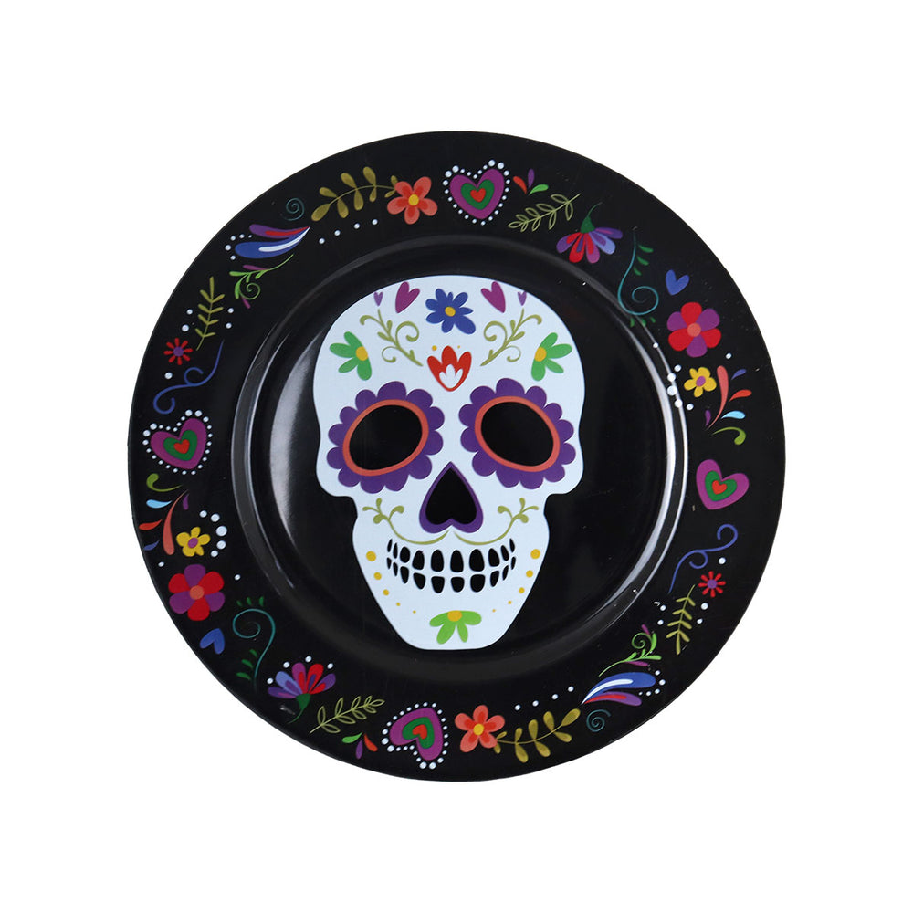 Plato con Diseño de Calavera de Azúcar color Negro