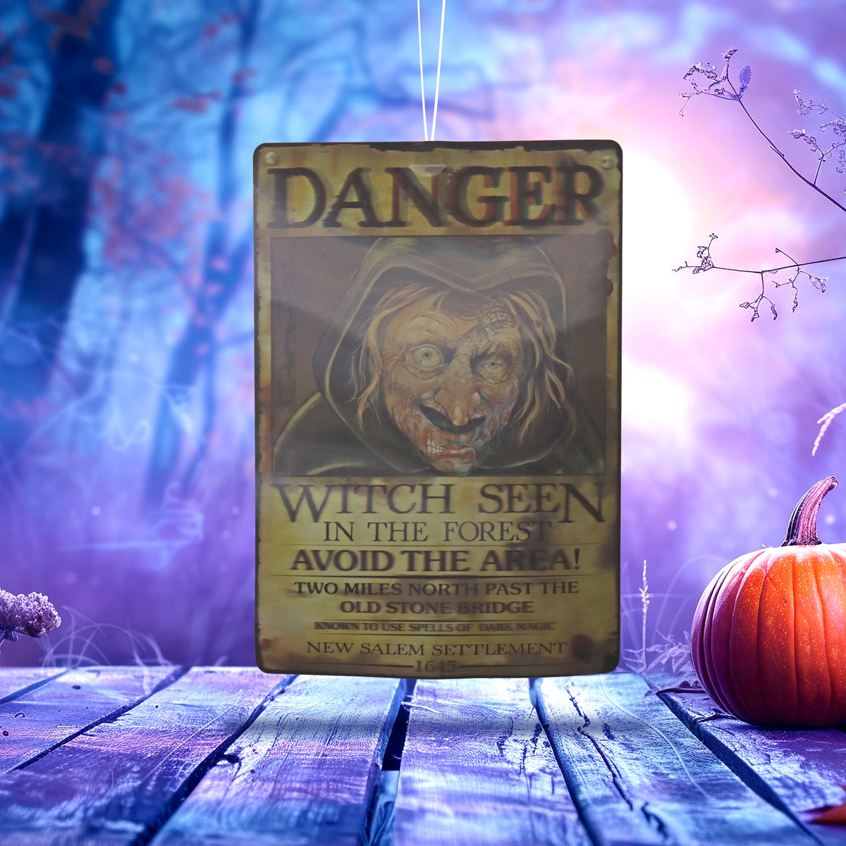 Decoración Colgante "Danger Witch Seen" para Halloween