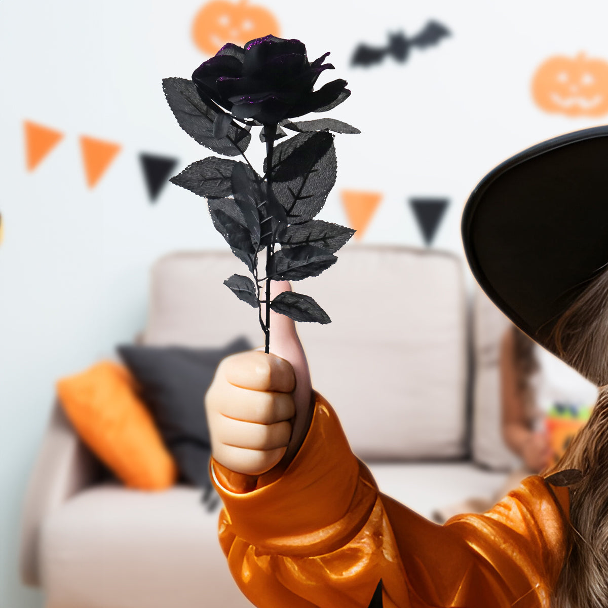 Rosas Artificiales con Glitter, Color Morado, Halloween