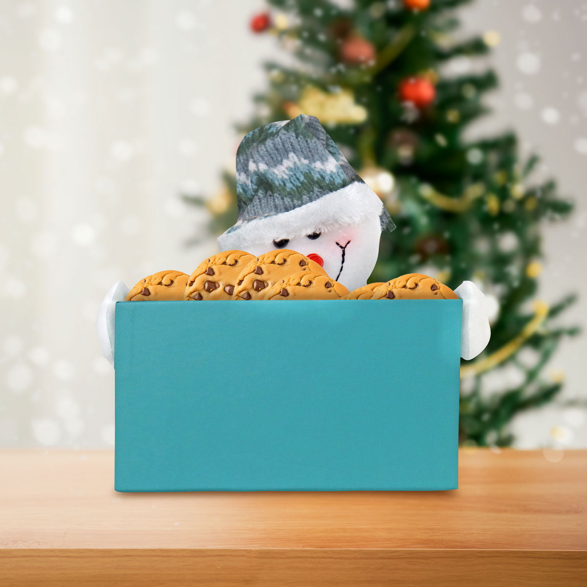 Caja color Verde Azulado con Decoración de Muñeco de Nieve