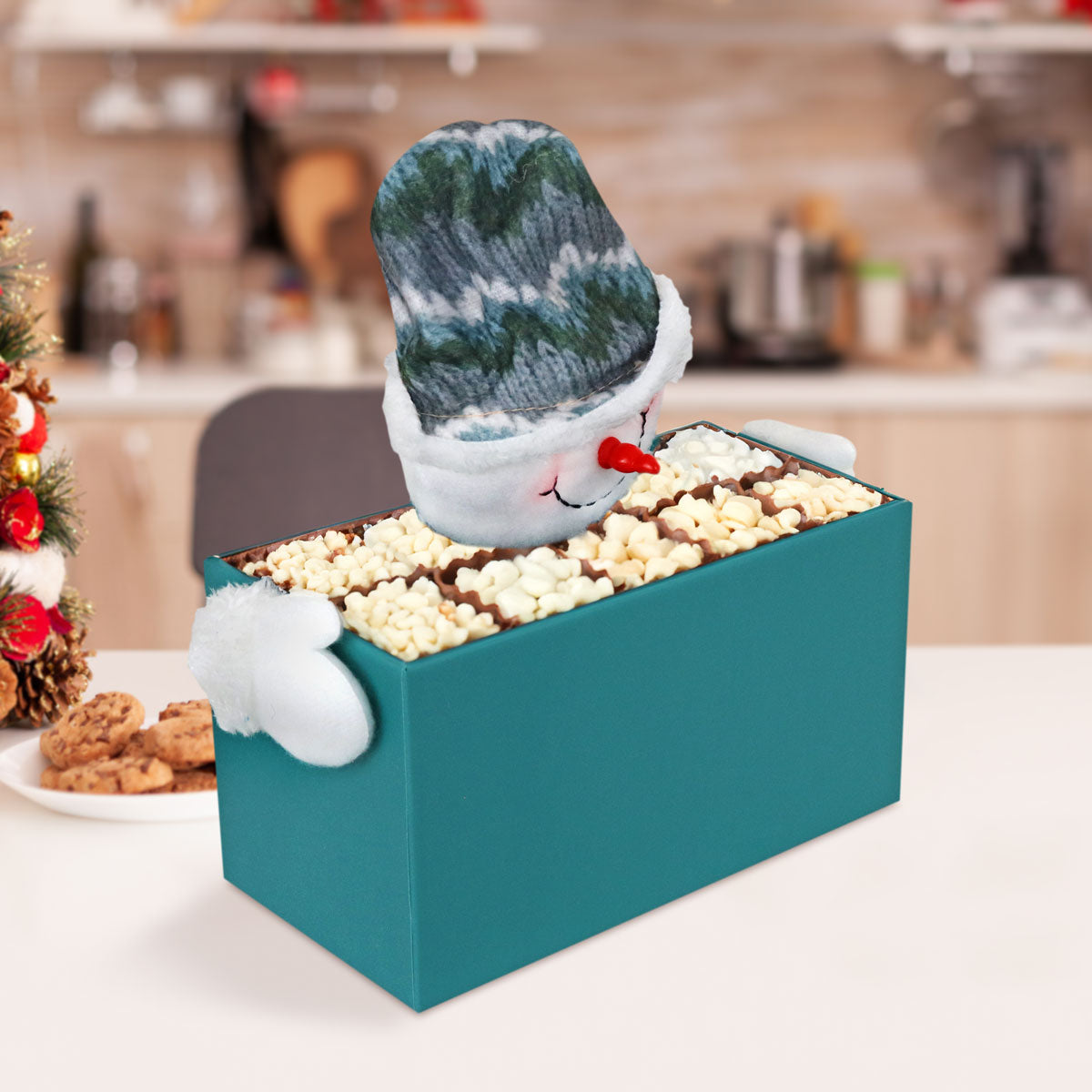 Caja color Verde Azulado con Decoración de Muñeco de Nieve