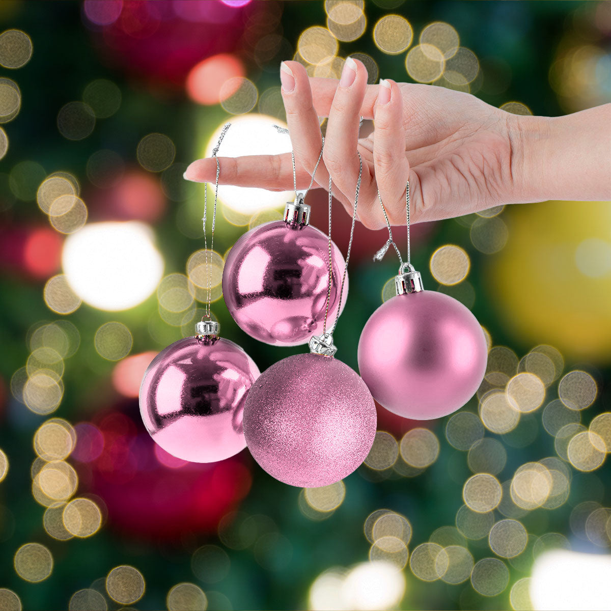 Esferas Navideñas color Rosa, 4pzas