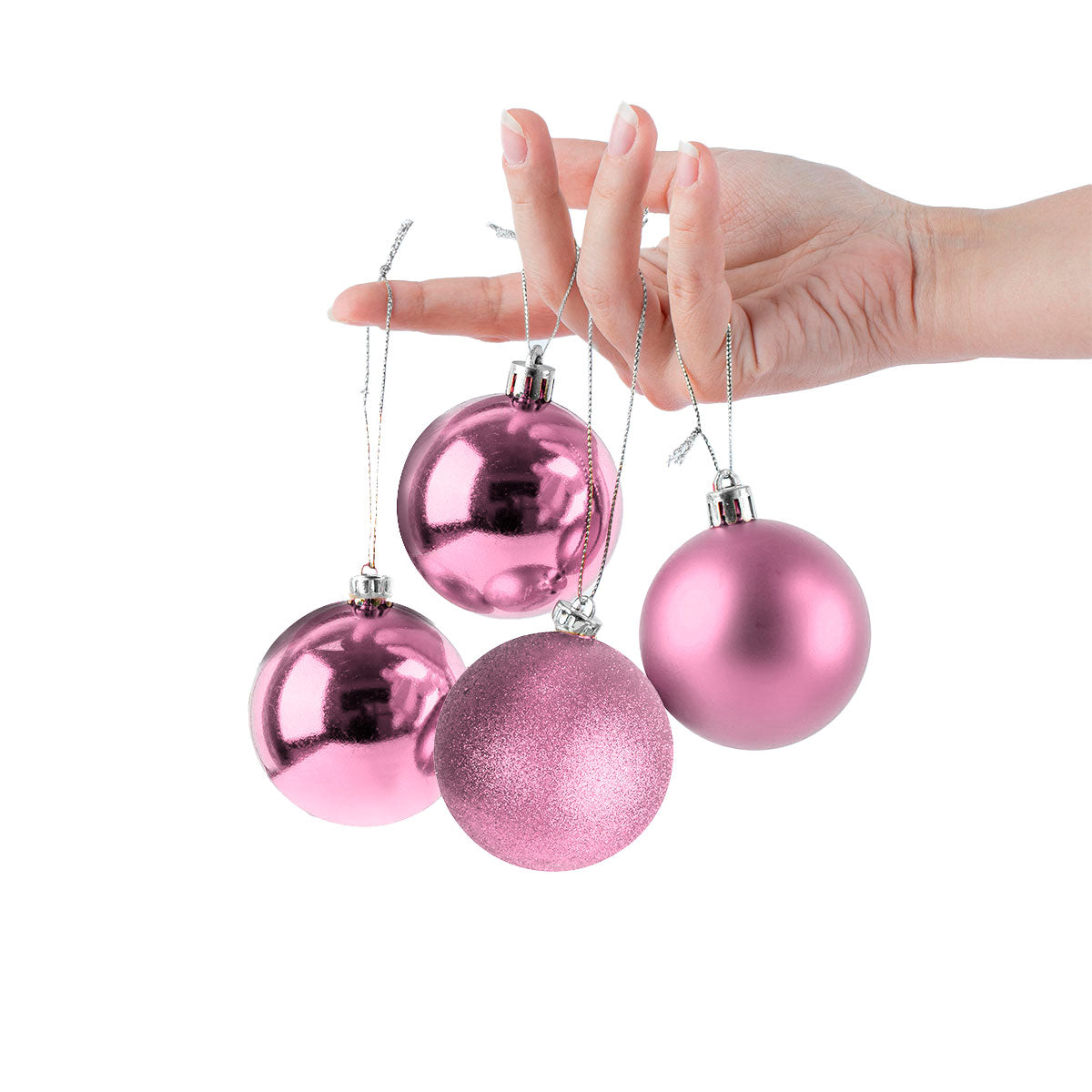 Esferas Navideñas color Rosa, 4pzas