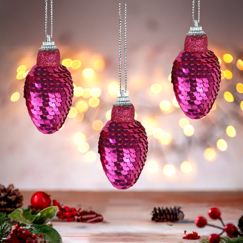 Esferas en Forma de Bombilla con Lentejuelas color Fucsia