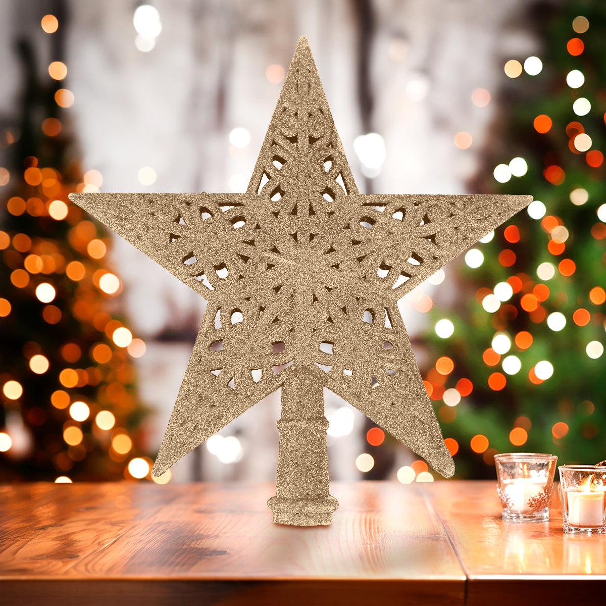 Estrella de Árbol, Glitter, Color Dorado