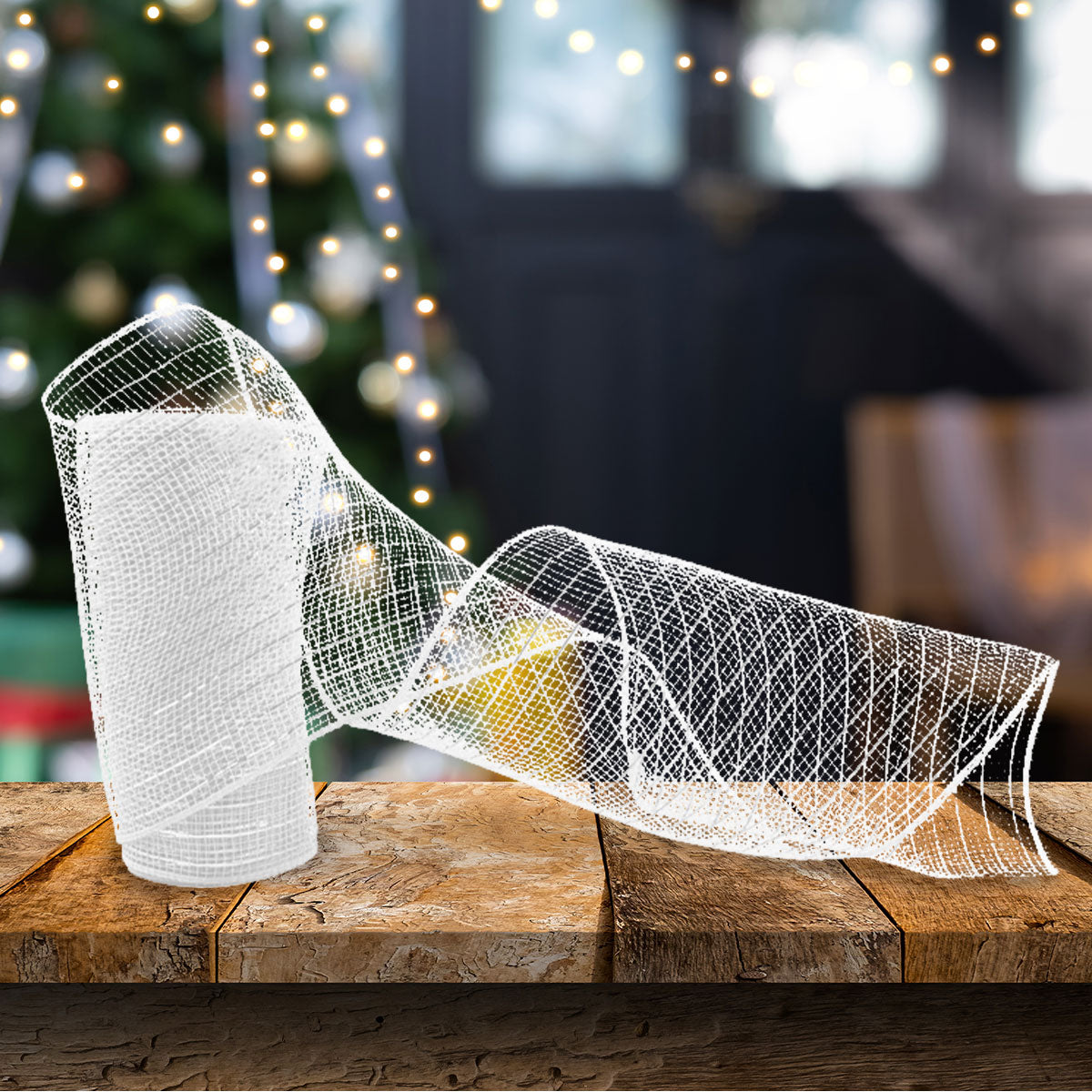 Listón Navideño Mesh Ribbon color Blanco