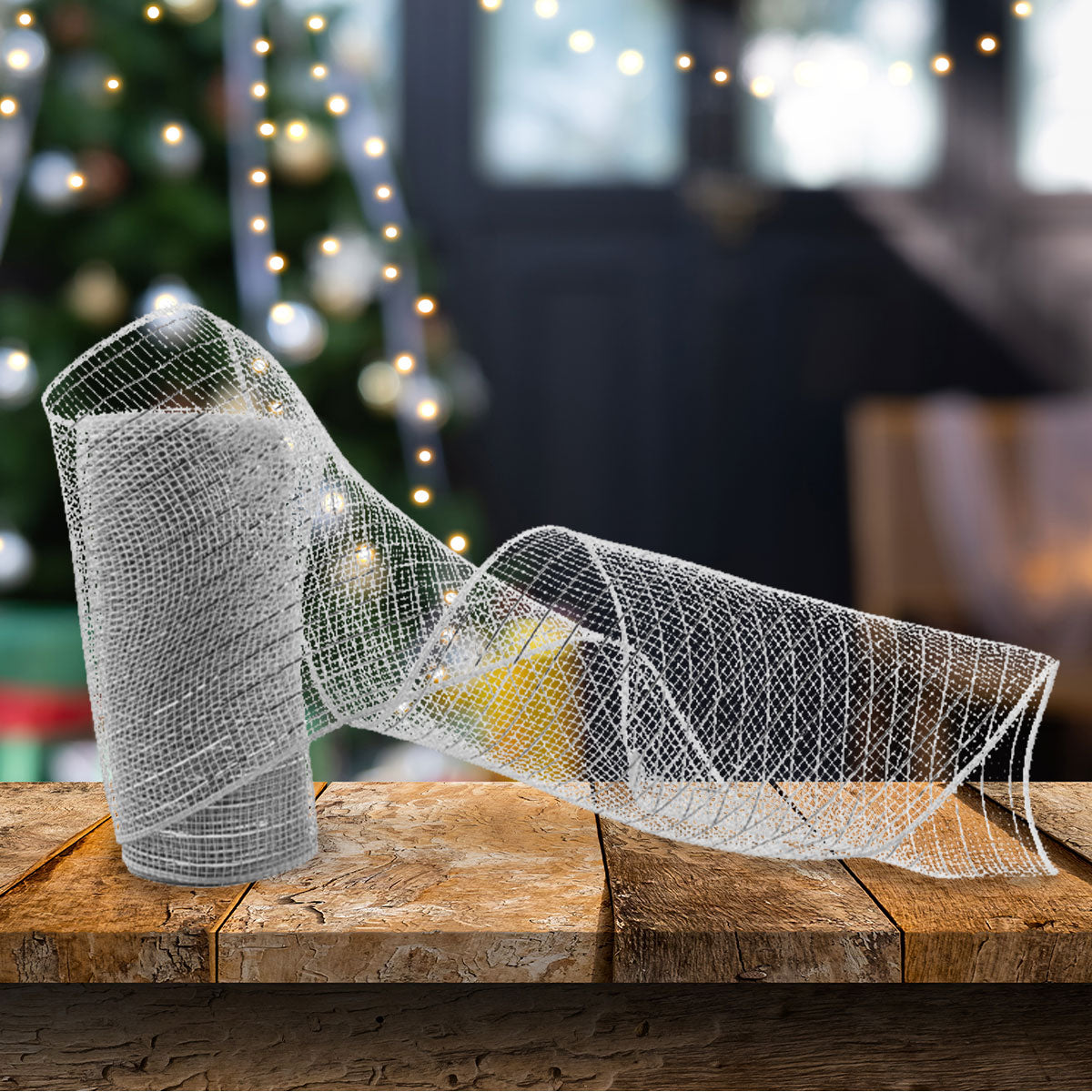 Listón Navideño Mesh Ribbon color Gris