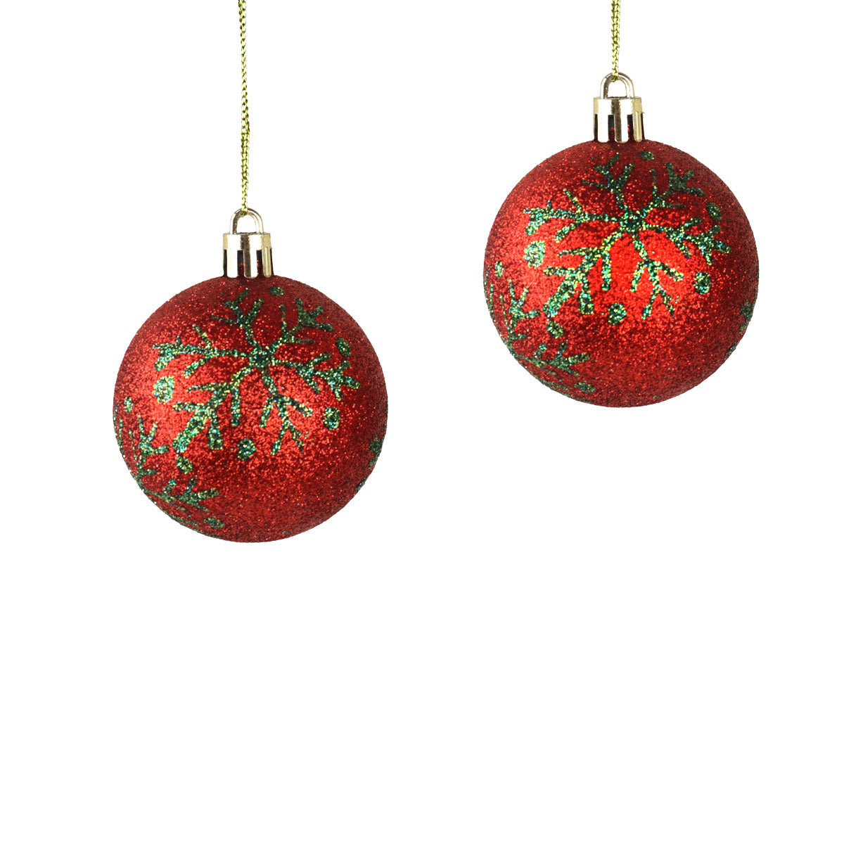 Esferas Navideñas color Rojo Decoradas con Copos de Nieve, 2pzas