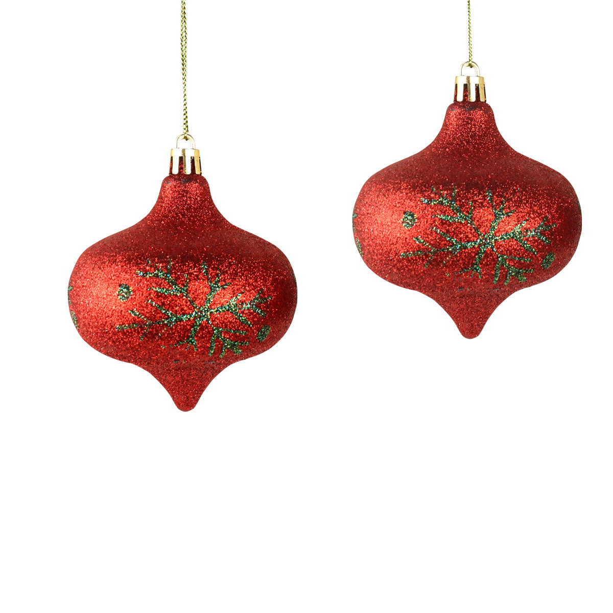Esferas Navideñas Onion color Rojo Decoradas con Copos de Nieve, 2pzas