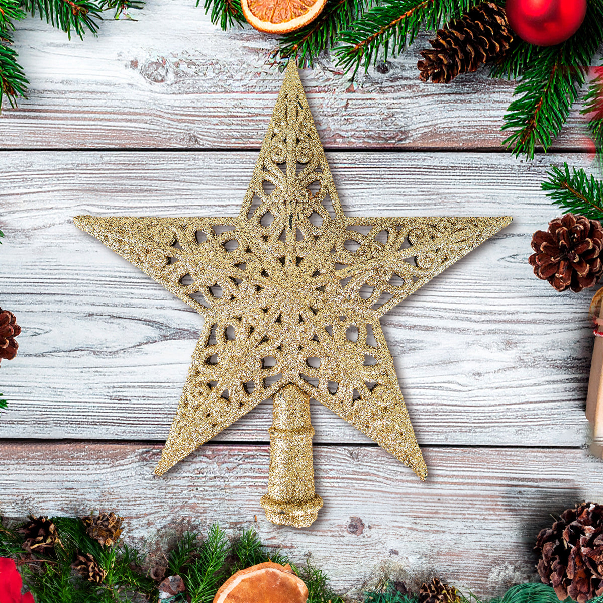 Estrella de Árbol, Glitter, Color Dorado